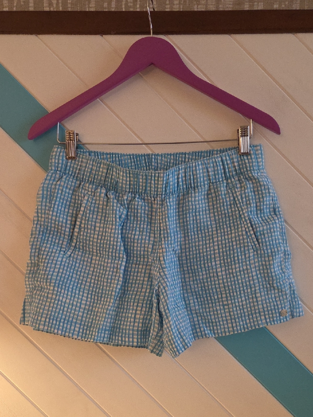 Lilly Pulitzer Linen Blue & White Checked High-Waist Shorts